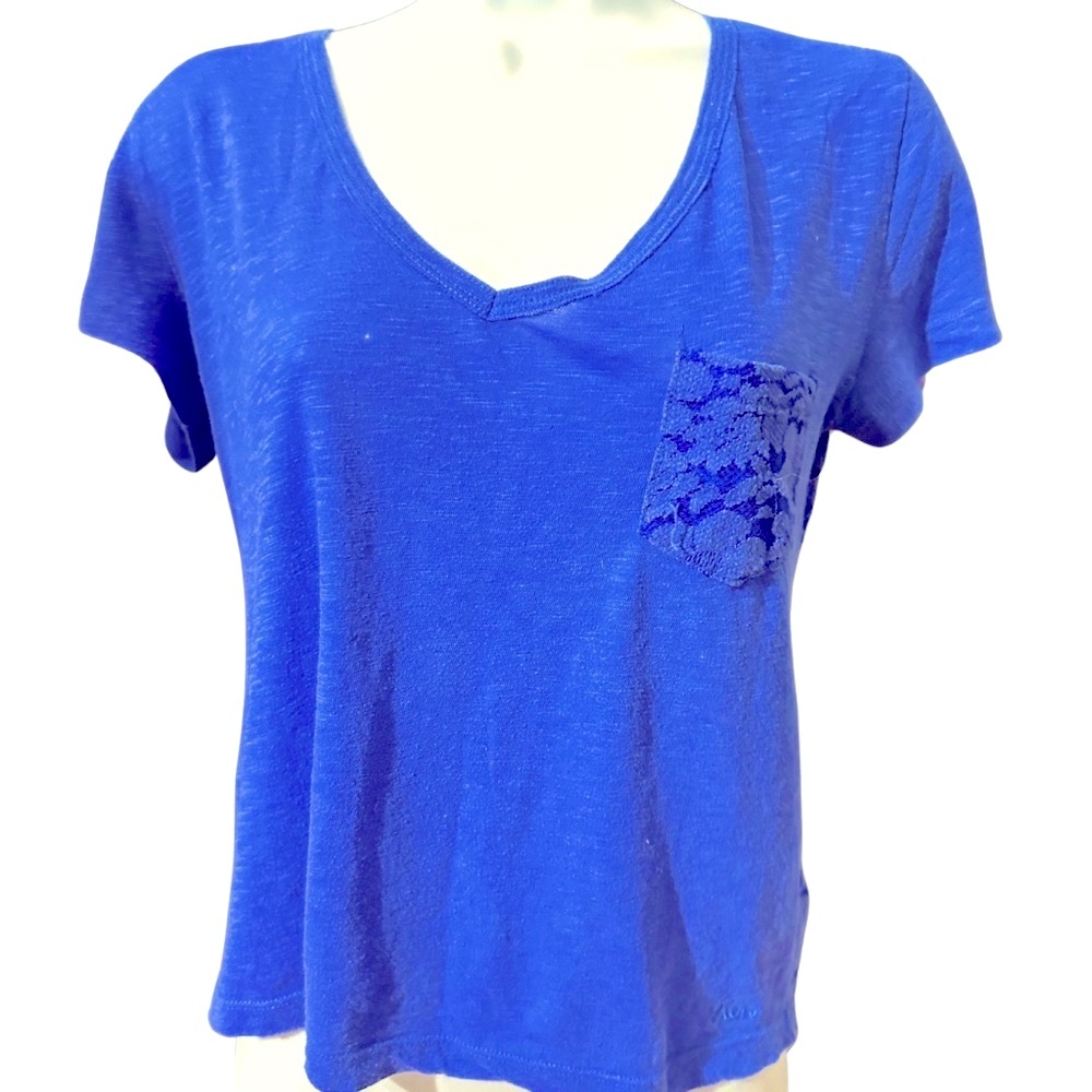 Aeropostale Blue Lace Pocket/Back Scoop Neck Top Womens SZ Medium